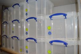 Contents of Shelf to Include ~20 35L Plastic Storage Boxes