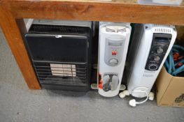 Two Upright Oil Filled Heaters, and a Gas Heater