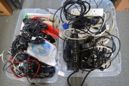 Two Boxes of Cables, Mice, Extensions, etc.