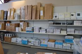 Seven Bays of White Three Tier Shop Shelving Comprising Eight Uprights, Each Bay 100cm wide x