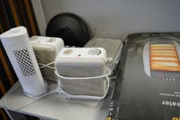 Under Desk Heaters, Halogen Heater, and a Tower Fan Heater (salvage)