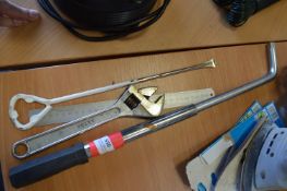 Extendable ½” Strongarm, Adjustable Spanner, and a Steel Ruler