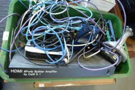 Tray Containing Boiler Fan, HDMI 8-Port Splitter Amplifier, Assorted Cables, etc.