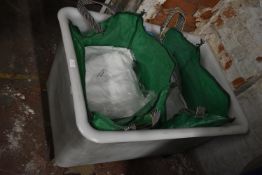 *Plastic Tub Containing Two Bags of Clean Laundry Including Double Size Bedding, and Assorted