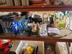 Part Box of Deli Pots with Lids, Bottles of Water, Bullion Paste, Worcester Sauce, Cooking Sake, etc