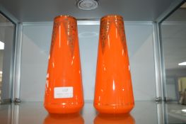 Pair of Retro Orange Glass Vases