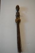 Tribal Carved Wooden Hand Broom