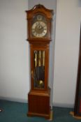 Victorian Quarter Chiming Musical Long Case Clock with Triple Weights, Oak Case, and Brass Face