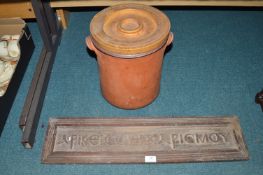 Carved Wooden Greek Sign plus Terracotta Storage Pot