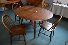 Ercol Oval Drop Leaf Dining Table and Four Bentwoo