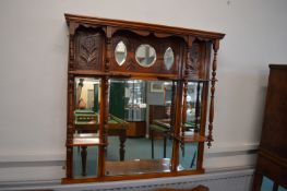 Victorian Mirrored Back Wall Shelf with Carved Detail and Turned Supports
