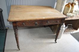 Victorian Pine Two Drawer Table on Turned Legs wit