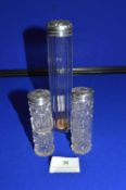 Three Silver Topped Glass Bottles, Silver Weight 17g total