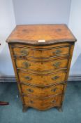 Period Reproduction Serpentine Front Five Drawer Chest with Walnut Veneer