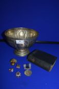 1915 Third Lincolnshire Regiment Presentation EPNS Bowl plus Military Badges, and a Soldiers Bible