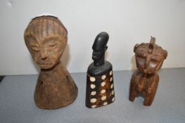 Three Small Tribal Carved Wooden Figures