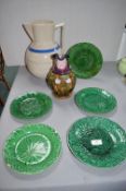 Cabbage Leaf Plates Including Wedgwood plus Two Jugs