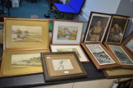 Period Framed Watercolours and Prints Including Pears etc.