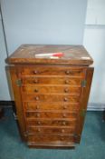 Small Walnut Veneered Collectors Wellington Chest with Nine Drawers