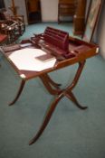 Folding mahogany Writing Desk by Edwards and Sons Fitted with Burgundy Leather, Writing Accessories,