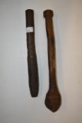 Two Tribal Carved Wooden Clubs