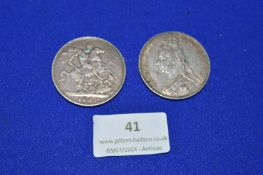 Two Victoria Silver Crown 1890 and 1893, 56g total