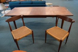 Teak Extending Dining Table by Wrighton and Two Danish MK Rattan Seated Chairs