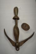 Folding Boat Anchor marked Norway, plus a Pulley Block