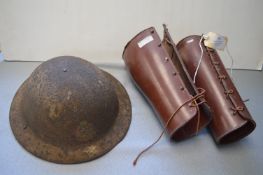 National Fire Service Metal Helmet plus a Pair of Leather Gaiters