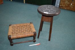 Carved Wooden Stool and a Sea Grass Stool