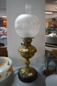 Victorian Brass Oil Lamp with Chimney and Shade