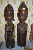 Pair of Large Carved Wooden Fertility Figures