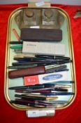 Five Parker Pens with 14ct Gold Nibs and Other Fountain Pens, Propelling Pencils, Ink Stand, etc.