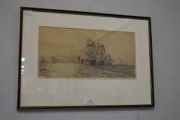 Original Sea Battle Etching by W.L. Wyllie