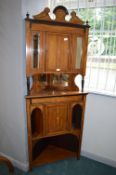 Victorian Inlaid Walnut Corner Cabinet with Marquetry Panels Decoration, and Bevelled Mirrored