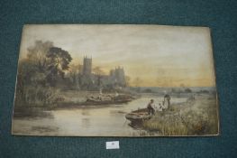 Original Watercolour Riverside Scene by Stuart Lloyd 1905