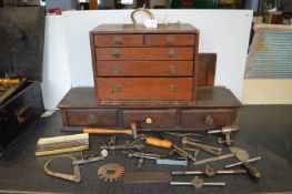 Two Vintage Mahogany Tool Chests and Contents of Metalworking Taps, Dies, Gauges, etc.