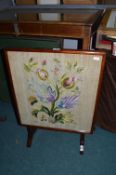 Mahogany Framed Tilt Top Table/Fire Screen with Floral Embroidery