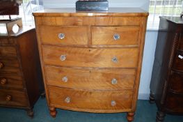 Victorian Satinwood Bow Front Two over Three Chest with Glass Handles