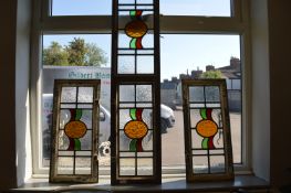 Three Metal Framed Leaded Glass Windows