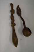 Two Tribal Carved Wooden Spoons/Ladles