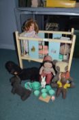 Vintage Toy Cot Containing Soft Toys and Dolls etc.