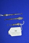 Three Hallmarked Sterling Silver Button Hooks