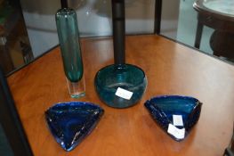 Two Studio Glass Ashtrays and a Dish