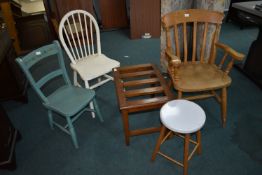 Three Chairs, a Stool, and a Luggage Stand