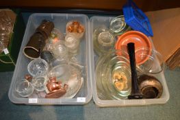 Two Tubs of Pottery and Glassware