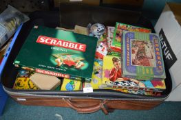 Suitcase of Vintage Board Games and Jigsaws etc.