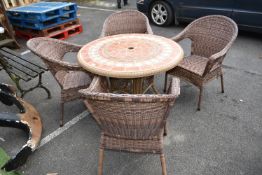 Mosaic Effect Patio Table with Four Rattan Chairs
