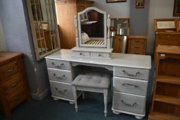 Grey Dressing Table with Mirror and Stool