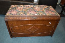 Carved Oak Ottoman with Tapestry Top